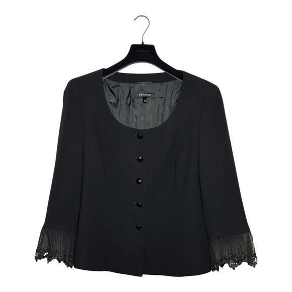 Escada Black Skirt Suit Lace Trim Size 44 EU 12 US - Picture 3 of 16